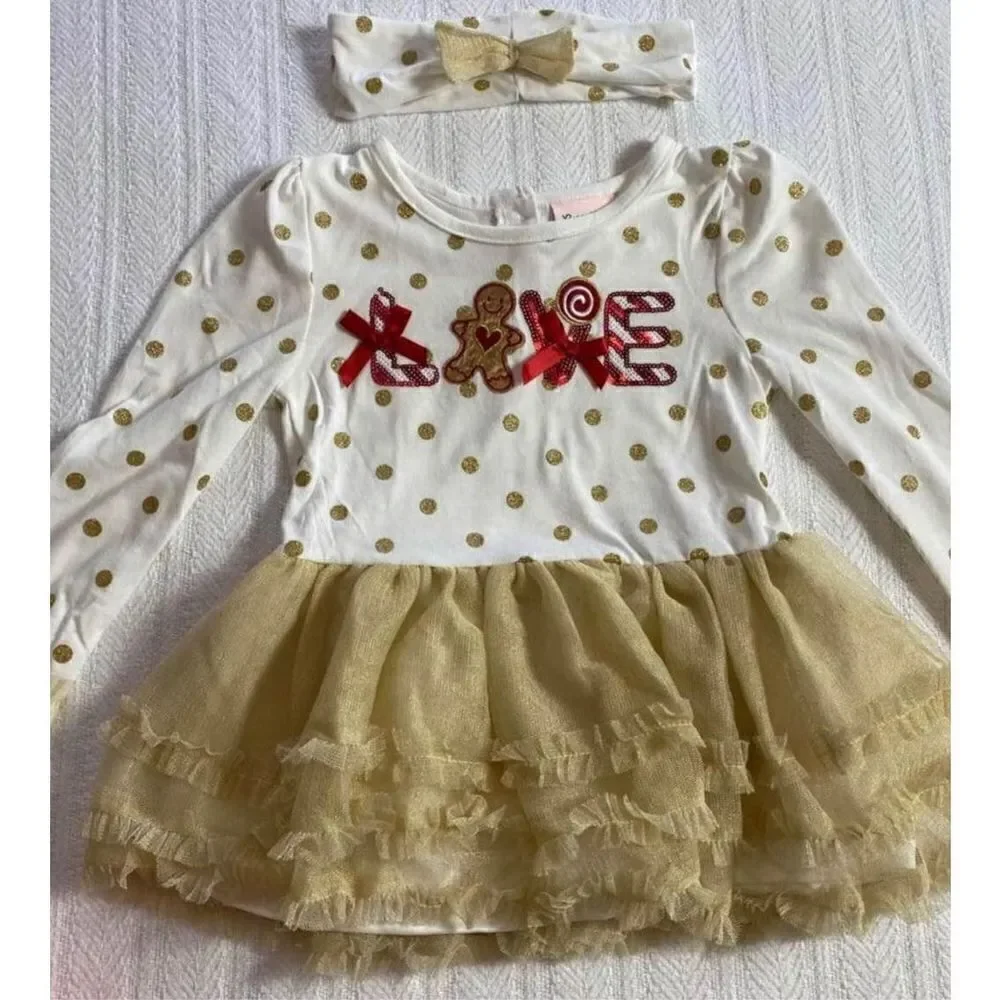Little Lass Girls Size 4 3-Piece Gold and Red Frilly Holiday Outfit - Picture 2 of 6